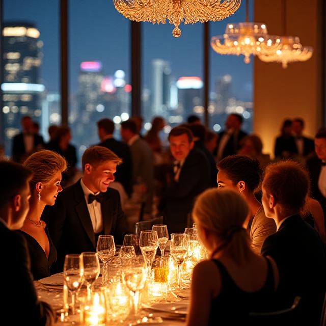 Cena de gala para networking, con vistas a la ciudad